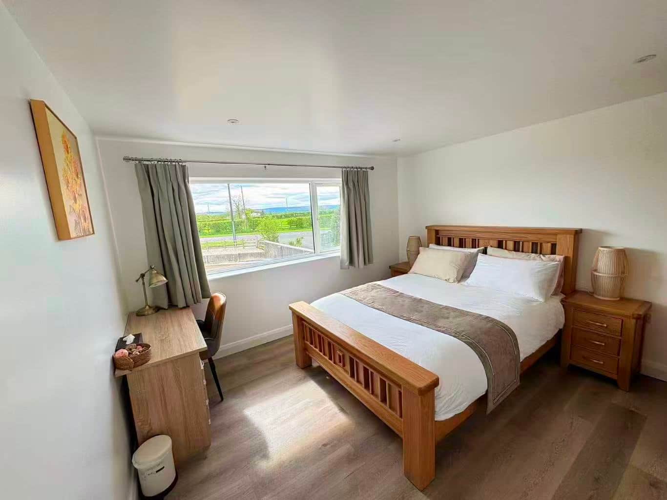 Double bedroom with countryside view and work desk