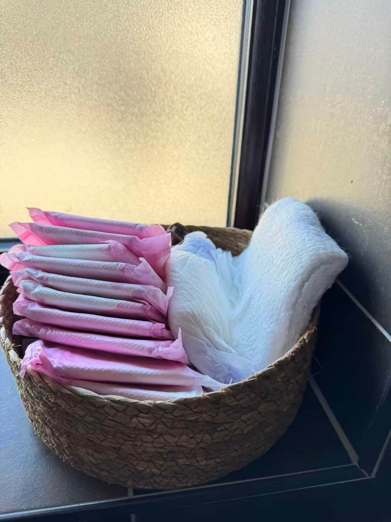 Complimentary sanitary products and fresh towels